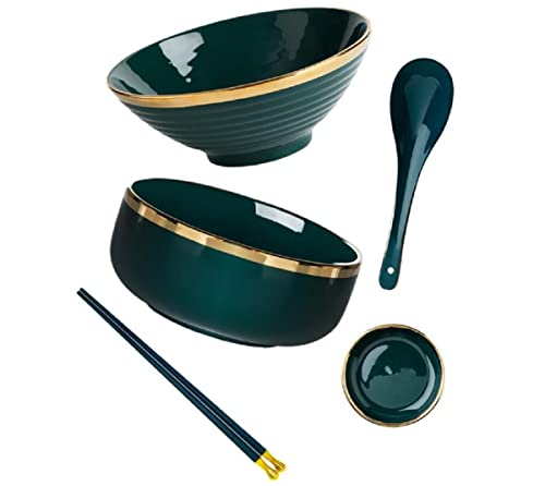 JUNYFFF Cuenco De Cerámica para Ramen, Regalo Creativo, Cuencos De Ramen Retro con Palillos Y Cucharas, para Pasta Udon Pho Fideos Asiáticos, 1000Ml Cover