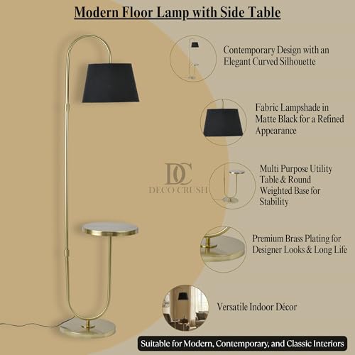 Image of Deco Crush Modern Table Shelf LED Floor Lamp Standing Antique Brass Gold Finish for Home Decoration,Living Room 5ft Height with Black Lampshade (Pack of 1)