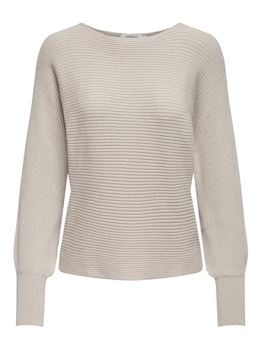 ONLY Damen Kurzer Strickpullover | Knitted Basic Stretch Sweater | Langarm Shirt U-Boot ONLADALINE, Farben:Beige, Größe:L