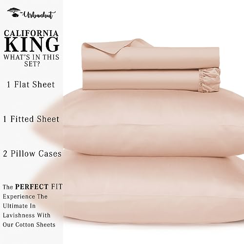 URBANHUT 800 Thread Count Egyptian Cotton Sheets Set California King Size, Luxury Cal King Sheets, 4 Pc Bed Sheet Sets, Hotel Sheets Sateen Finish Fits 16" Deep Pocket - Blush Pink