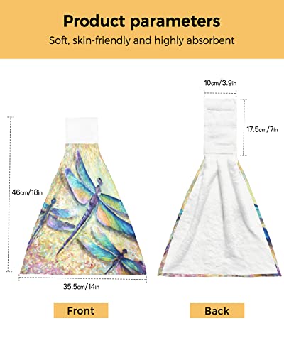 2 Pcs Hanging Towels Painting Dragonfly Watercolor Hand Towels Dish Towel For Kitchen Bathroom Absorbent Tie Towels Tea Bar Towels With Loop #TOP2