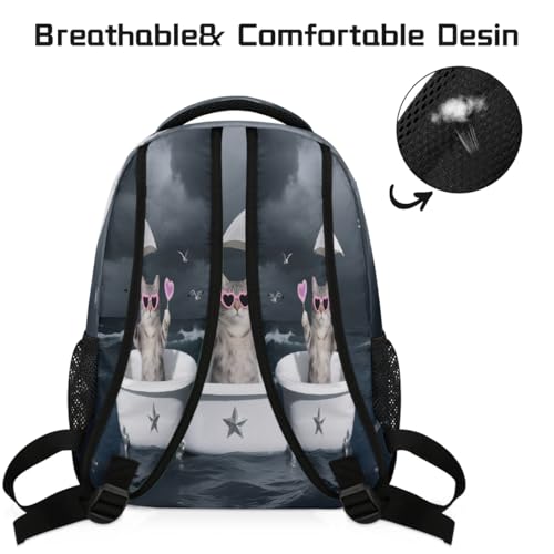 Mochila escolar de viaje para laptop de estudiantes adolescentes Fun Cat Ocean 4