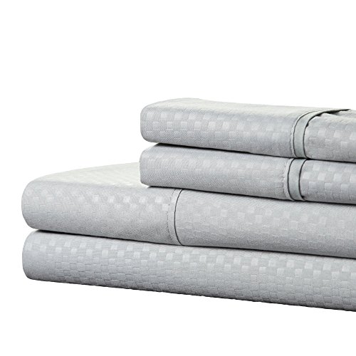 Brushed Microfiber Sheet Set- 3 Piece- Embossed Checkered Bed Linens- Deep Pocket Fitted & Flat Sheets, Plus A Pillowcase by Lavish Home (Twin, Blue)