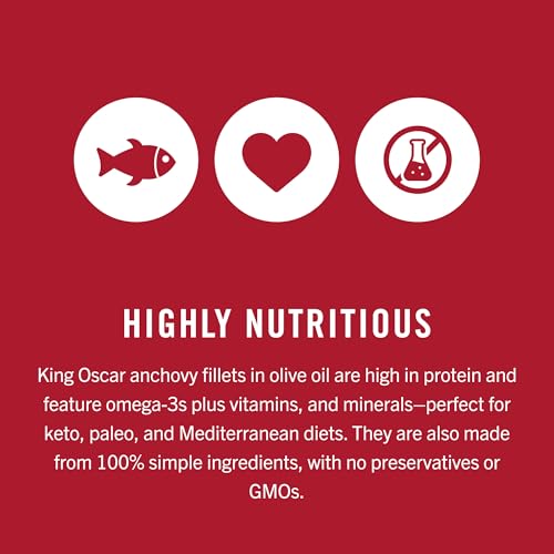 Image of King Oscar Anchovies Fillets in Olive Oil, 2 Ounce Cans (Pack of 18), Wild Caught Canned Anchovies
