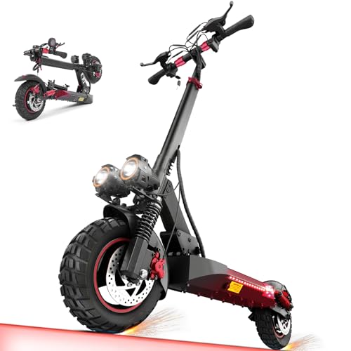 Electric Scooter for Adults, 48V 15Ah Battery 35-45KM Range, 10" Off-Road Pneumatic Tires, Dual Suspension Folding E-Scooter with Side Lights LCD Display Max Load 150kg