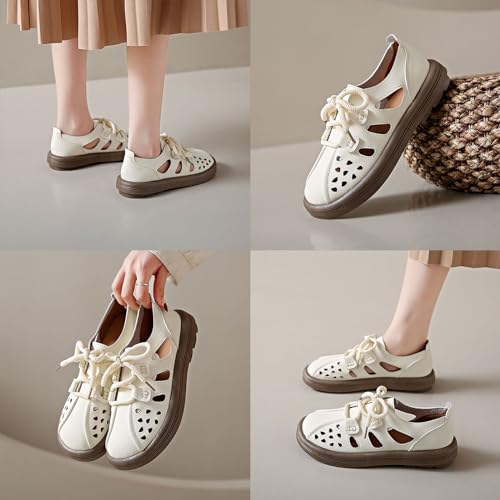 WomenS-Leather-Lace-Up-Cutout-Loafers-Soft-Platform-Lightweight-Closed-Toe-Breathable-Outdoor-Walking-Sandals-Casual-Wide-Round-Toe-Anti-Slip-Comfort-Slip-On-Oxfords