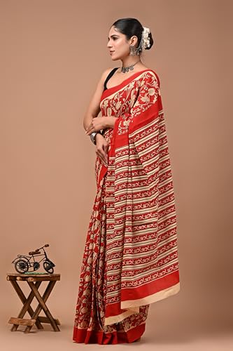 Image of Crafts Moda Cotton Saree for Women with Unstitched Blouse Piece, Lightweight mulmul sari