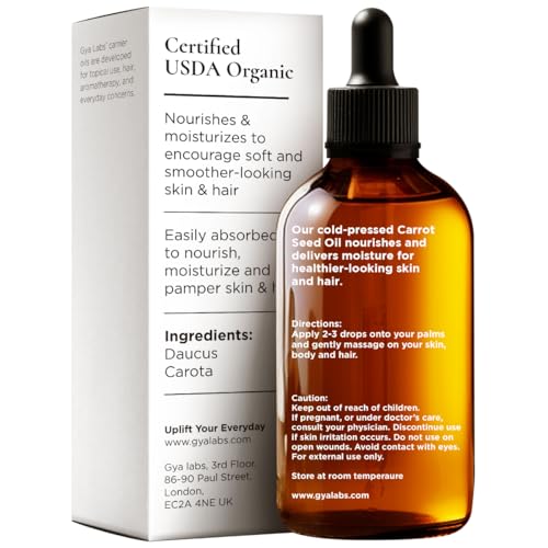 Gya Labs Bio-Karottensamenöl für die Haut - 100% reines, natürliches, unraffiniertes Karottenöl für Haar-, Haut-, Gesichts- und Lippenpflege, Kopfhaut- und Körpermassage-Trägeröl (30 ml)