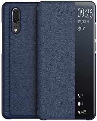 KANSi Compatible for Huawei P30 Pro Case, Smart View Flip PU Leather Case Cover + Screen Protector - Navy