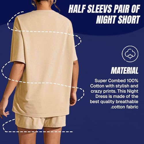 Image of KSHS Women Cotton Night Suit Top & Shorts Set | Loose Fit Printed Nightwear Co Ord Set Stylish Western | Soft Breathable Sleepwear Shorts with Pocket for Women