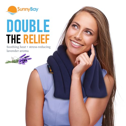 Image of SunnyBay Lavender Microwave Heating Pad, Microwavable Neck Wrap & Heat Pack for Moist Hot Therapy, Heated Neck Warmer for Neck, Shoulder & Back Pain Relief, Flaxseed Filling, 26x6, Navy Blue