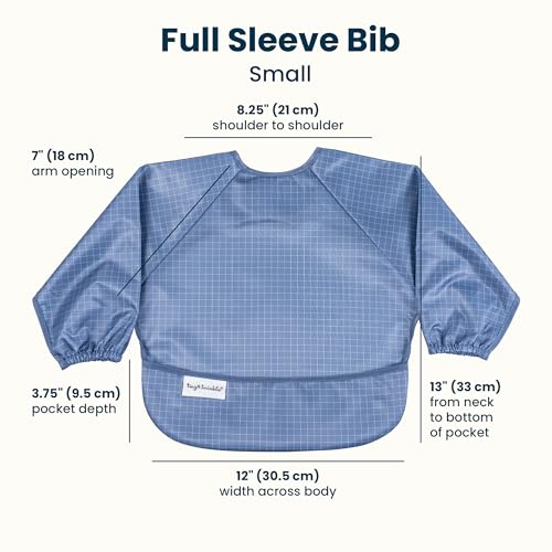 Image of Tiny Twinkle Long Sleeve Bib for Babies&Toddlers|2-Pack Waterproof Smock Bib for Eating|Machine Washable&Mess-Proof Feeding Essentials|Newborn Shower Gift(Varsity Flags,Grid,6-24M)