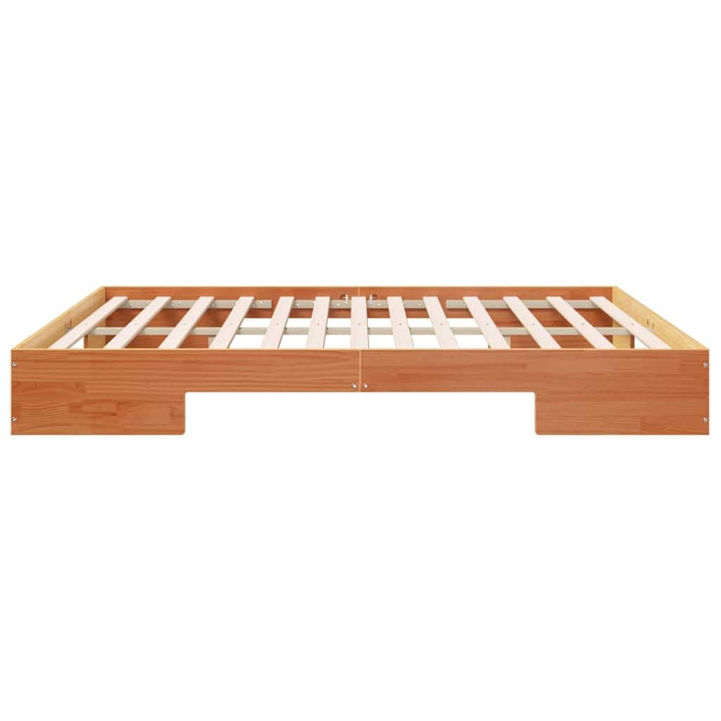 Estructura de Cama Marrón de Madera Maciza de Pino, Base de Suelo con Diseño Rectangular y Textura Suave para Dormitorio, Construcción Fuerte y Estable, Fácil Ensamblaje,