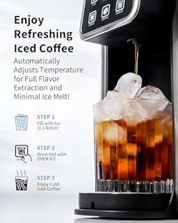 KIDISLE Hot & Iced Coffee Maker with Bold Setting, Single Serve Coffee Maker for K Cup and Grounds, 6-14 Oz Brew Sizes, 50 Oz Removable Water Tank, One Cup Coffee Machine with Reusable Filter, Black