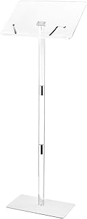 VEVOR Podium Stand, 43-Inch Acrylic Lectern, Portable Laptop Desk with Wide Reading Surface, Book Clips, Adjustable Angle, Floor-Standing, for Classroom, Wedding, Conference, Lecture and Concert