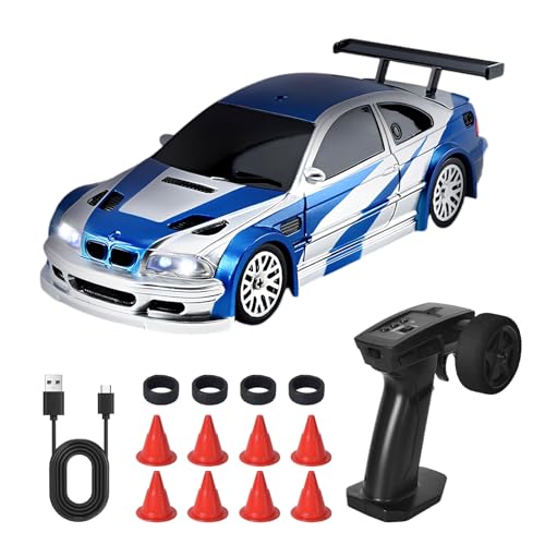 Coche RC Drift, 1:43 Mini Drift RC Car, 2.4GHz 4WD 15km/h Coche Gasolina, Coches Teledirigido Drifts con Kit Barricada y Luces LED, Radiocontrol Car de Juguete para Adultos y Niños Mayores de 14 Años