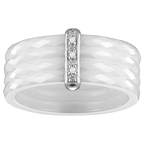 Preisvergleich Produktbild Damen ring weiße keramik & sterling silber Diamond Ceranity