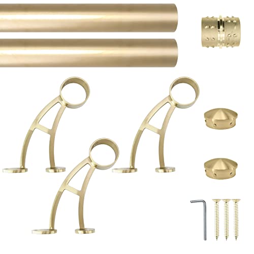 Bar Mount Foot Rail Kit, Satin Golden Finish Stainless Steel Tubing w/Internal Connector, Bar Mount Foot Rail Bracket (Tapered End Cap, 7 ft (42 in x 2))