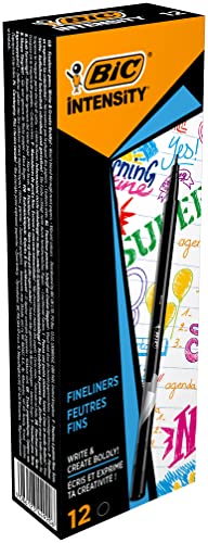 Bic Intensity Fine Rotuladores Punta Fina (0,8 Mm) – Negro, Caja De 12 Unidades