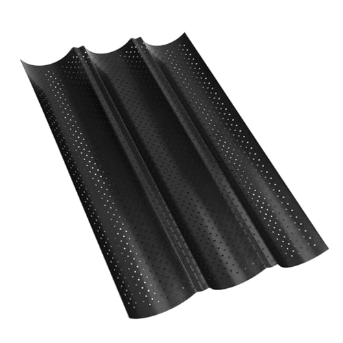Moule Baguette, Plaque à Pain Perforée, Perforé pour 3 Baguettes, Revêtement Antiadhésif, Moule à Baguette Français en Acier Carbone Alimentaire, 38x25cm, Idéal...