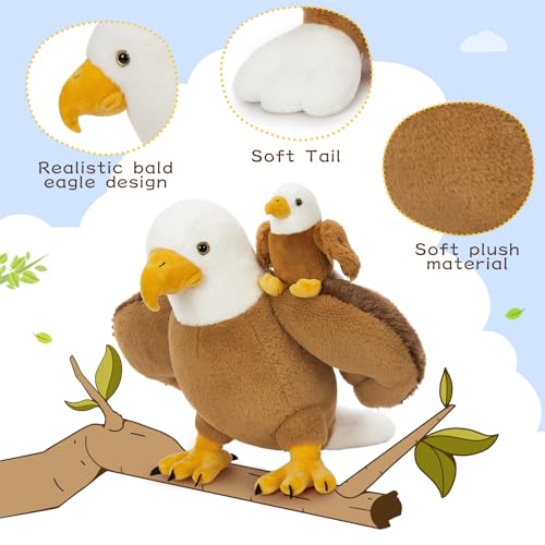 Image of Bald Eagle Stuffed Animal Set with 3 Babies, 2 Eggs, 16 Inch