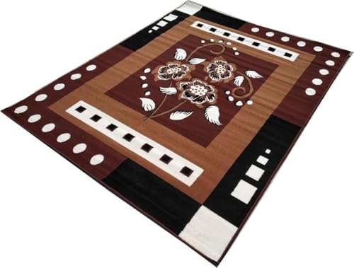 Image of Floral Design Acrylic Polyester Carpet for Living Room 6x8 Feet Color Brown and Gold(180x240Cm), Large Rectangle
