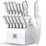 imarku Kitchen Knife Set, Japanese Knives Set for Kitchen, Stainless Steel Knife Set with Block, Kitchen Gadgets, White, Anti-Slip Handle, Dishwasher Safe, Gift for Women