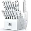 imarku Kitchen Knife Set, Japanese Knives Set for Kitchen, Stainless Steel Knife Set with Block, Kitchen Gadgets, White, Anti-Slip Handle, Dishwasher Safe, Gift for Women