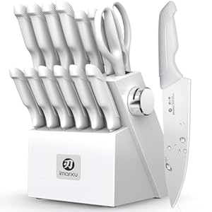 imarku Kitchen Knife Set, Japanese Knives Set for Kitchen, Stainless Steel Knife Set with Block, Kitchen Gadgets, White, Anti-Slip Handle, Dishwasher Safe, Gift for Women