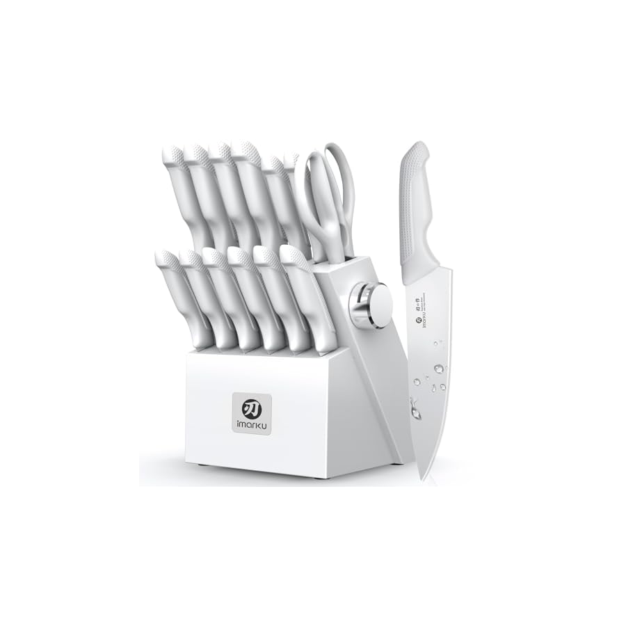 imarku Kitchen Knife Set, Japanese Knives Set for Kitchen, Stainless Steel Knife Set with Block, Kitchen Gadgets, White, Anti-Slip Handle, Dishwasher Safe, Gift for Women