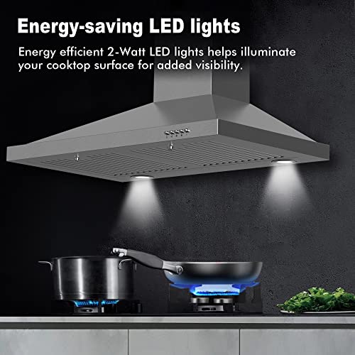 Range Hood 30 Inch,600 Cfm Wall Mount Range Hood With Leds Light,Permanent Filter,3 Speed Fan, In Stainless Steel,Chimney-Style Stove Vent With Ducted/Ductless Convertible Duct,Carbon Filter Included #TOP4