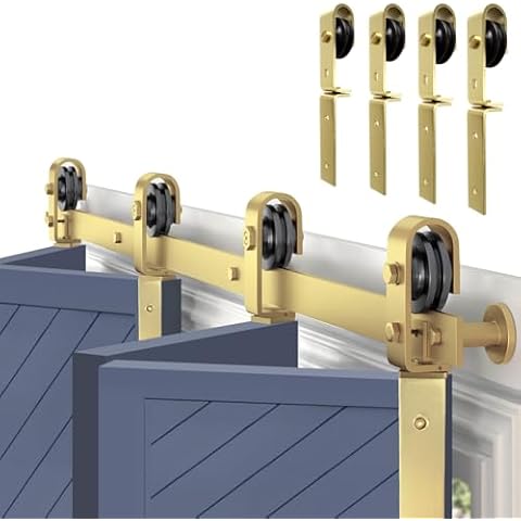Rio Salto 76" Bi-Fold Sliding Barn Door Hardware Track Kit in Gold, Bi-Folding Door Hardware Kit for Closet Door Gold Bifold Heavy Duty Aluminum NO Door - Track Length 64 inch for (2) 2-Panel Doors Cover