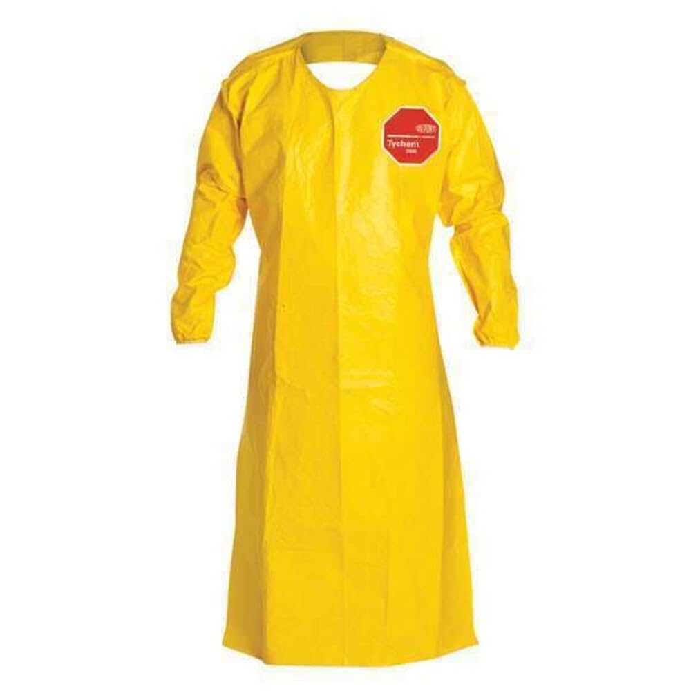 DuPont Tychem 2000 QC278B 52-Inch Sleeved Apron with Elastic Cuffs, Bound Seams and Bound Yoke Neck Without Snaps, Yellow, Universal Size (Pack of 12)