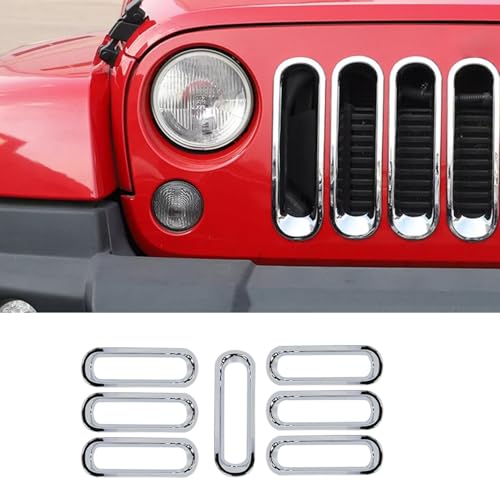 Image of Chrome JK Grill Inserts Front Grille Mesh no Mesh Cover Guard for Jeep Wrangler JK 2007-2017 Clip-on Grille Accessories