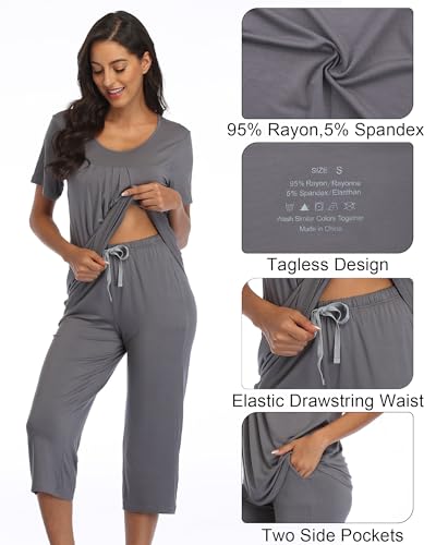 COLORFULLEAF Womens Pajama Sets Summer Pjs Lounge Sets for Women Soft Sleepwear Top and Capri Pants with Pockets2