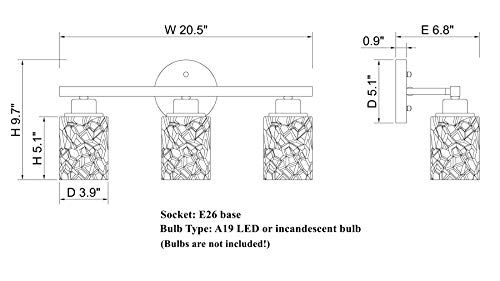 Alice House 20.5" Vanity Lights, 3 Light Wall Lighting, Brushed Nickel Finish Bathroom Lights Over Mirror, Bathroom Lighting, Etl Listed, Al9082-W3 #TOP6