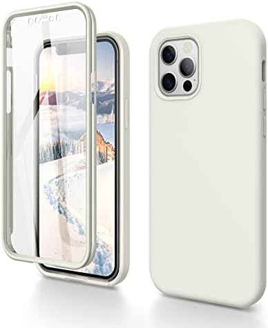 Dracool Compatible with iPhone 12/12 Pro Case and Screen Protector Liquid Silicone Case Shockproof 360 Full Body Protection Soft Gel Rubber Cover Slim Phone Case for iPhone 12/12 Pro 6.1 - Purple