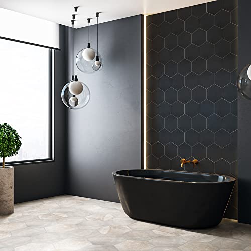 Somertile Apini Hex Matte Black 9" X 11" Porcelain Floor And Wall Tile #TOP1