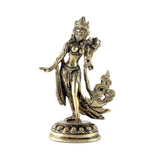 Image of Two Moustaches Standing Tara Devi 5 Inches Brass Statue, Tara Devi Idol, Living Room Decor, Goddess Tara Statue, Standard, Pack of 1
