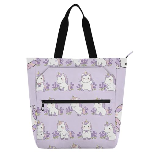 Bolsas de mano de unicornio moradas para ir a la playa, de compras o la universidad