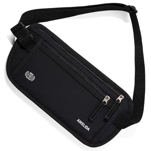 Image of Money Belt - Slim Passport Holder RFID Blocking Travel Wallet Undercover Fanny Packs for Men Women - Black
