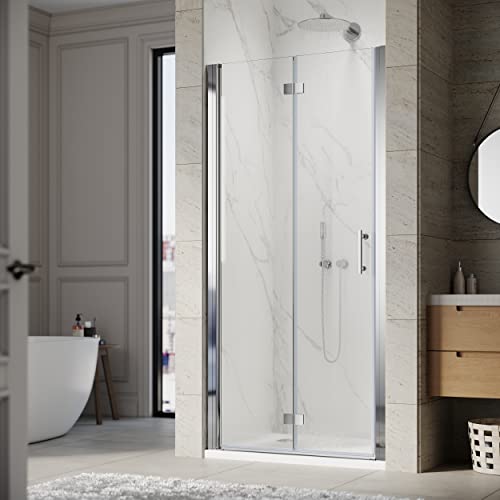 SUNNY SHOWER Semi-Frameless Pivot Shower Door,Bi-Fold Shower Door 1/4