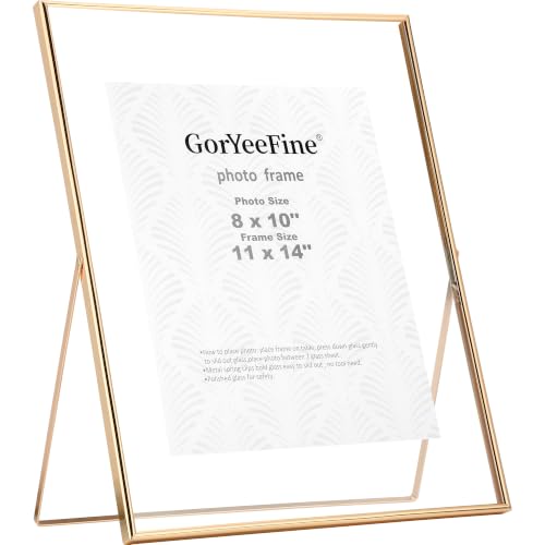 Gold 11x14'' Floating Frame for Picture(6x8'',7x9'',8x10''),Adjustable Tabletop/Shelf floating picture frame 8x10'',Classy Gift Choice for Wedding,Thanksgiving,Christmas,Home or Office Decor
