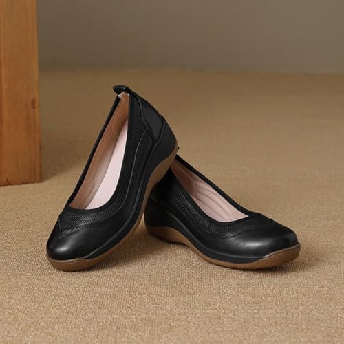Amtopiyo Women's Mid Wedge Heel Slip-On Ballet Flats Comfy Round Toe Nursing Walking Shoes4