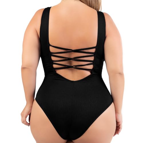 Body Maiô Plus Com Cinto Costas Trançadas Rolete Moda Praia (BR, Numérico, 56, Plus Size, Preto)