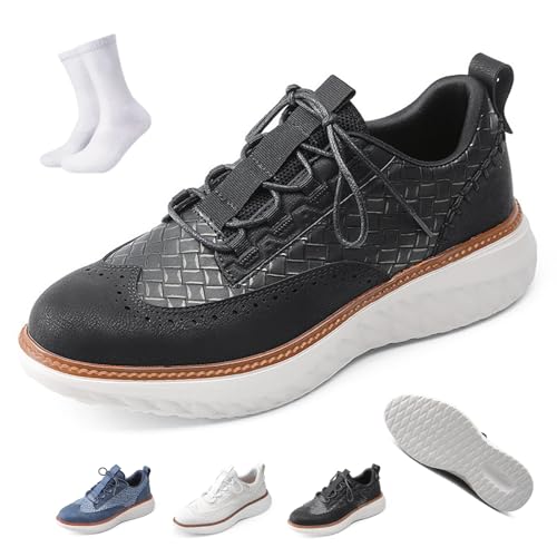 Men's Oxford Ridge Leather Sneakers, Wide Toe Dress Shoes for Men, Business Casual Dress Sneakers Comfort Breathable Lightweight Durability