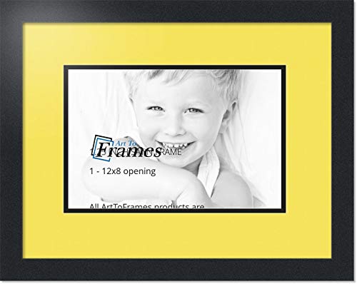 ArtToFrames Collage Photo Frame Double Mat with 1-8x12 Openings with Satin Black Frame and Canary mat.