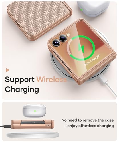 Image of Vihibii for Samsung Galaxy Z Flip 7 Case with Outer Screen Protector & Rugged Hinge Protection & Non-Slip Texture, Shockproof Sturdy Full Body Phone Cover for Samsung Galaxy Z Flip 7 2025, Rose Gold