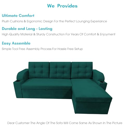 Image of Casaliving Grance RHS 4 Seater Corner Sofa Cum Bed for Living Room (Pine Fabric) Premium Fabric Sofa