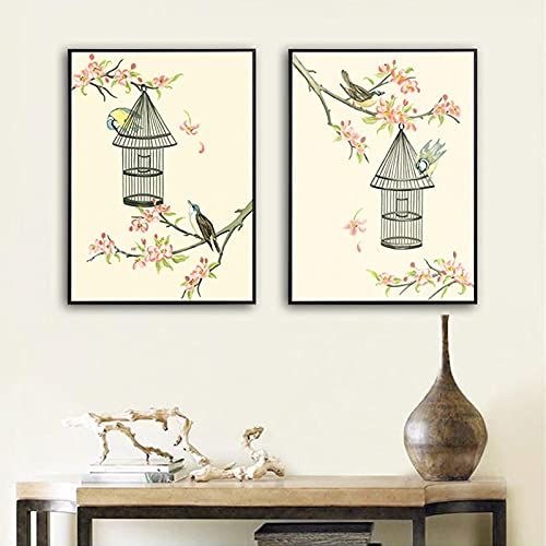 Toile couple d'inséparables pour salon chic, art mural contemporain 60x90